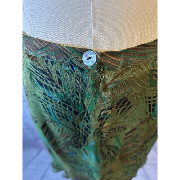 Richard Malcolm 100% Silk Olive Green Leaf Print Midi Skirt Size Medium - Picture 5 of 6
